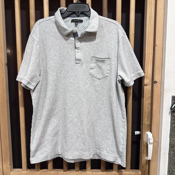 Tahari Polo Shirt Mens XL Heather Gray 100% Cotton Chest Pocket Contrast Trim - Picture 1 of 8